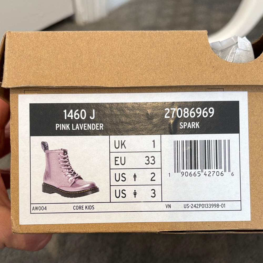 Dr. Martens Girls Pink Lavender Spark Metallic Boots Size 2 US - Picture 10 of 10